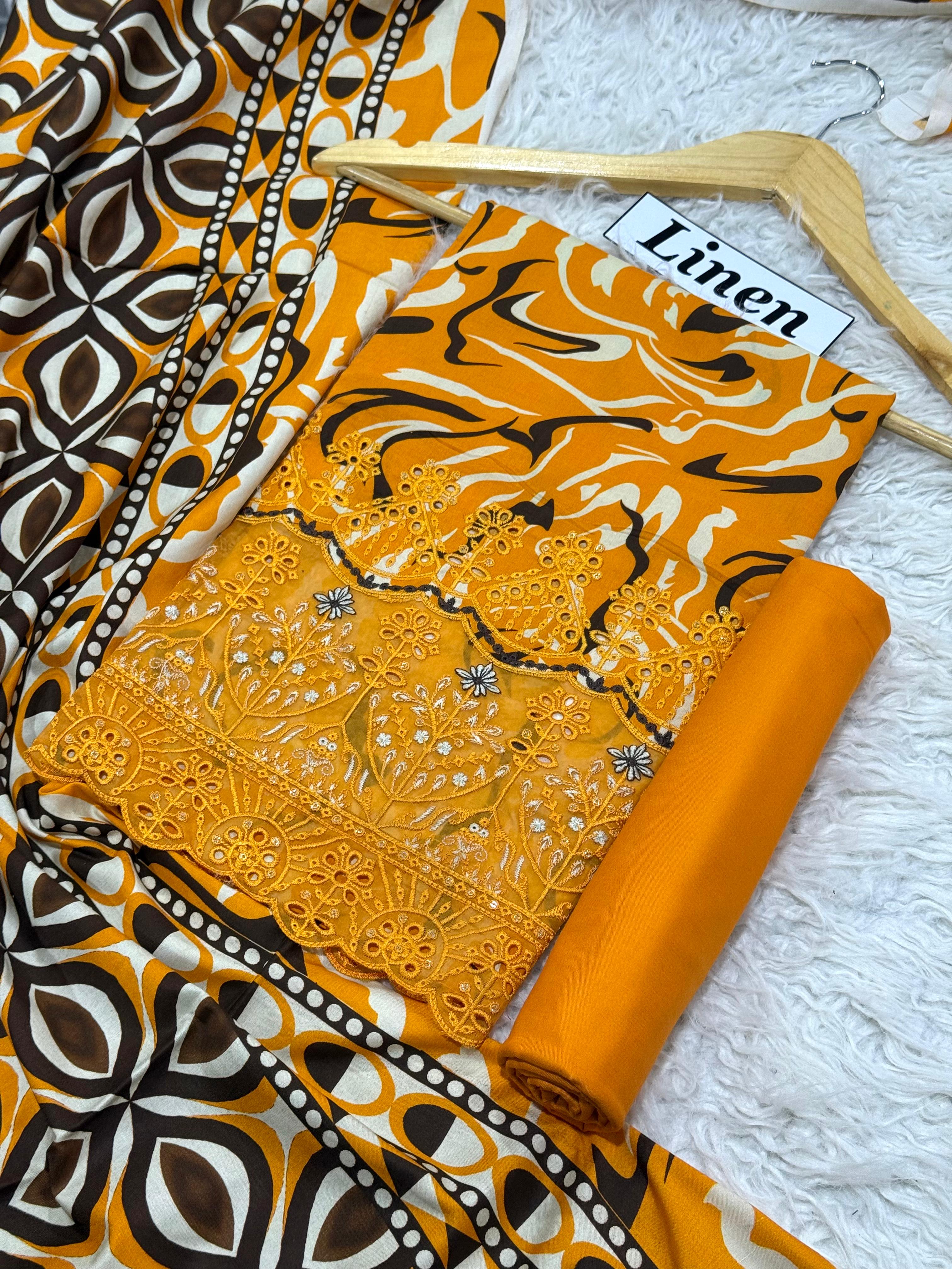 Linen Emb Daman Boring 3pc D-08