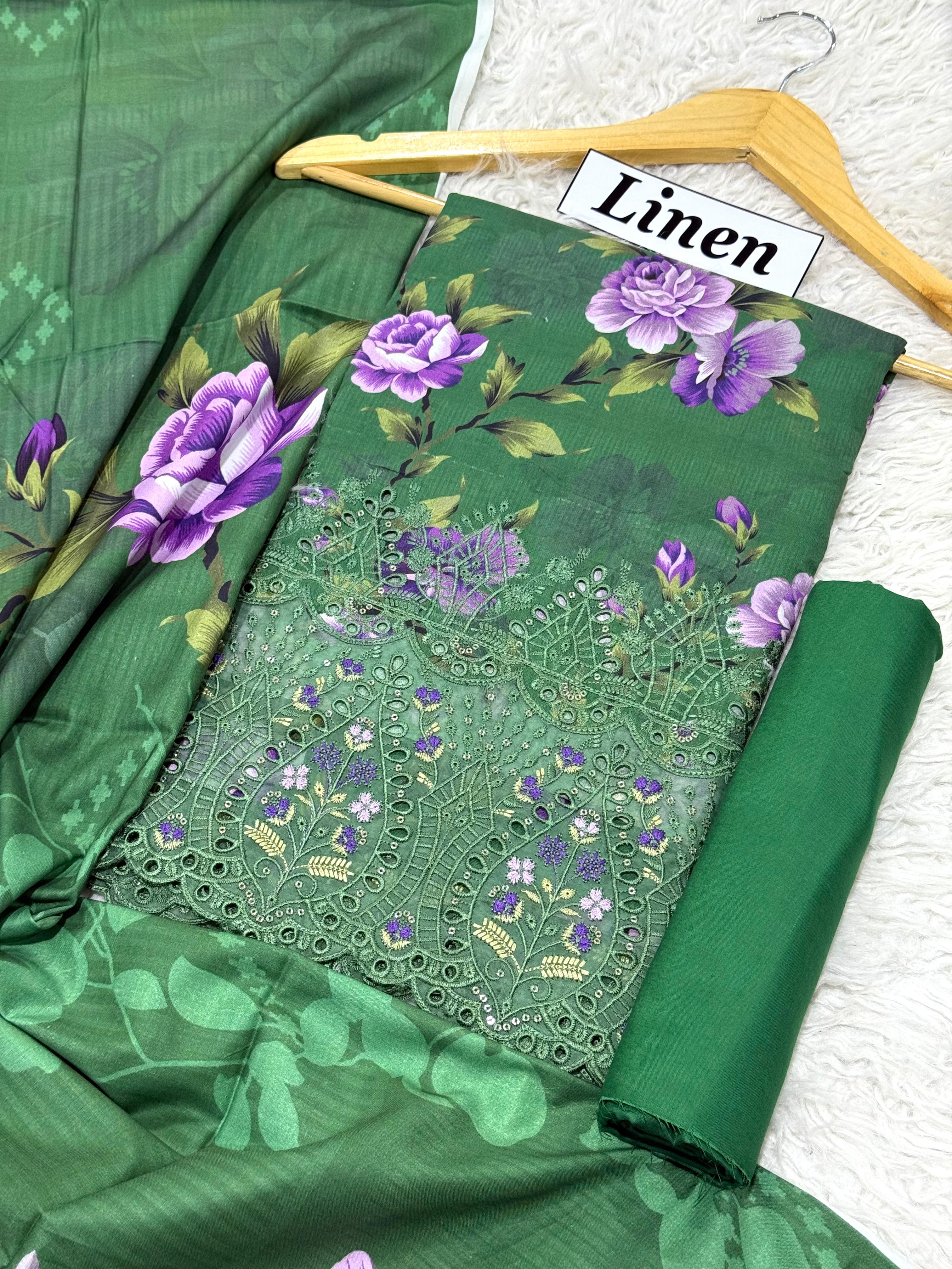 Linen Emb Daman Boring 3pc D-02