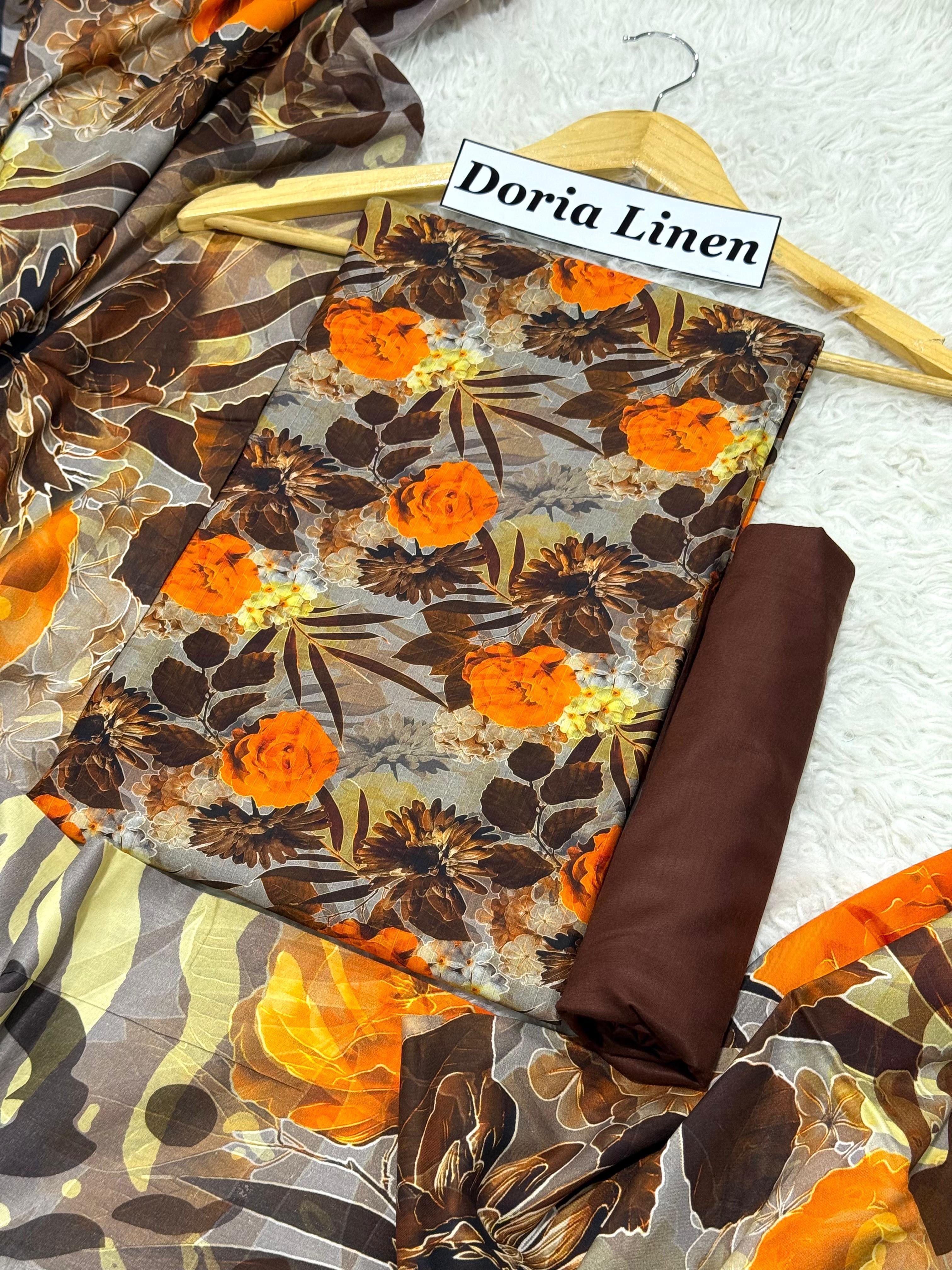 Doria Linen Printed 3pc D-11