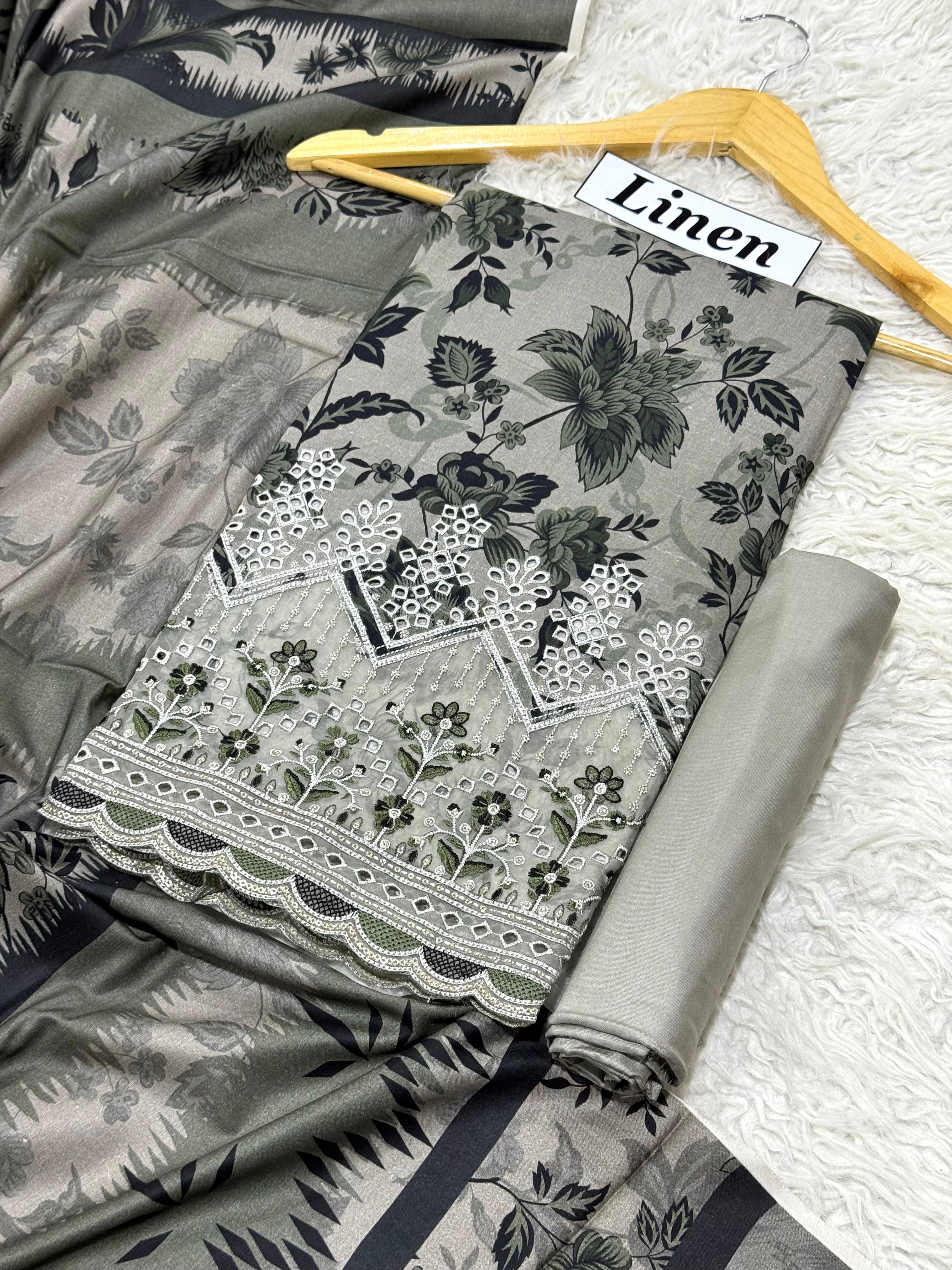 Linen Emb Daman Boring 3pc D-04