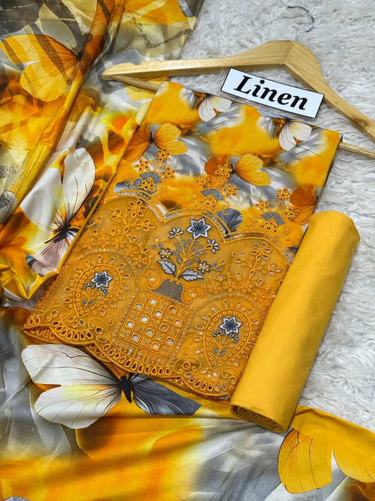 Linen Emb Daman Boring 3pc D-05