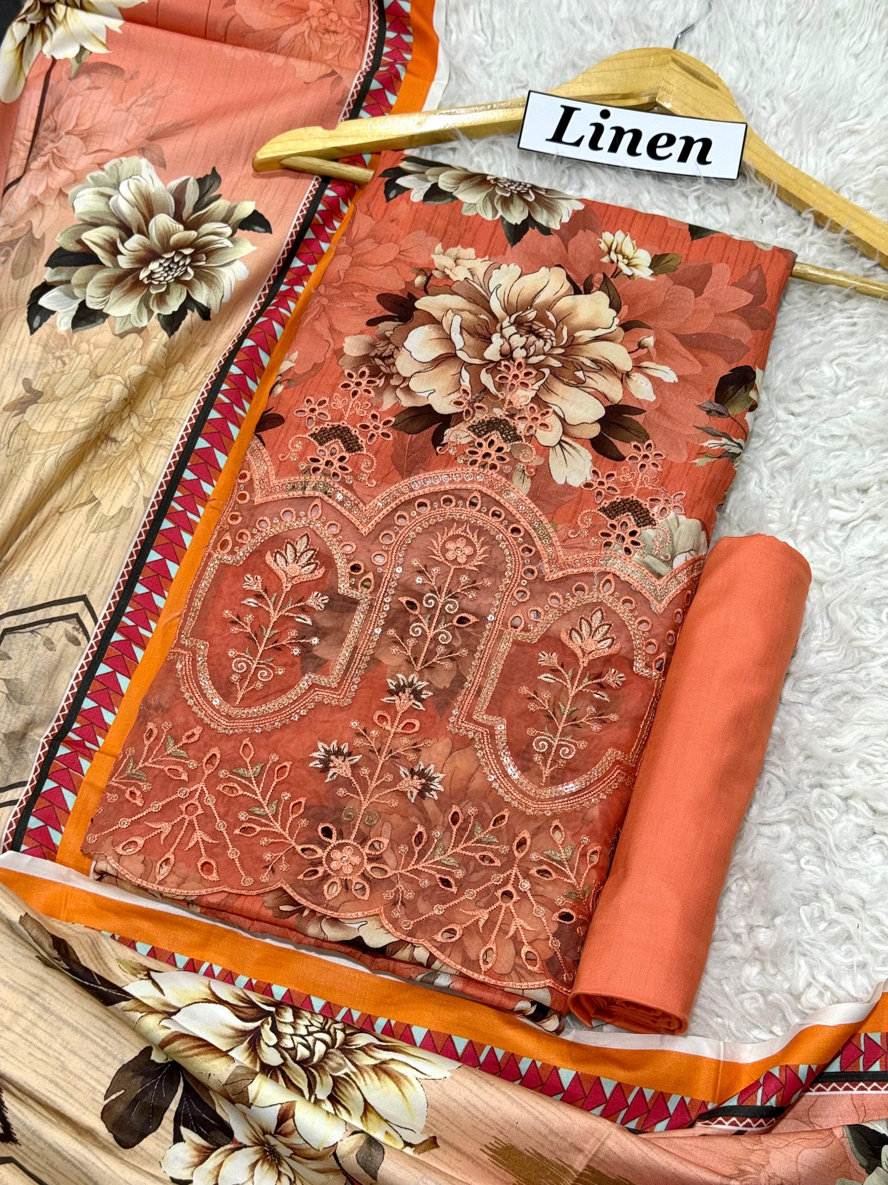 Linen Emb Daman Boring 3pc D-06