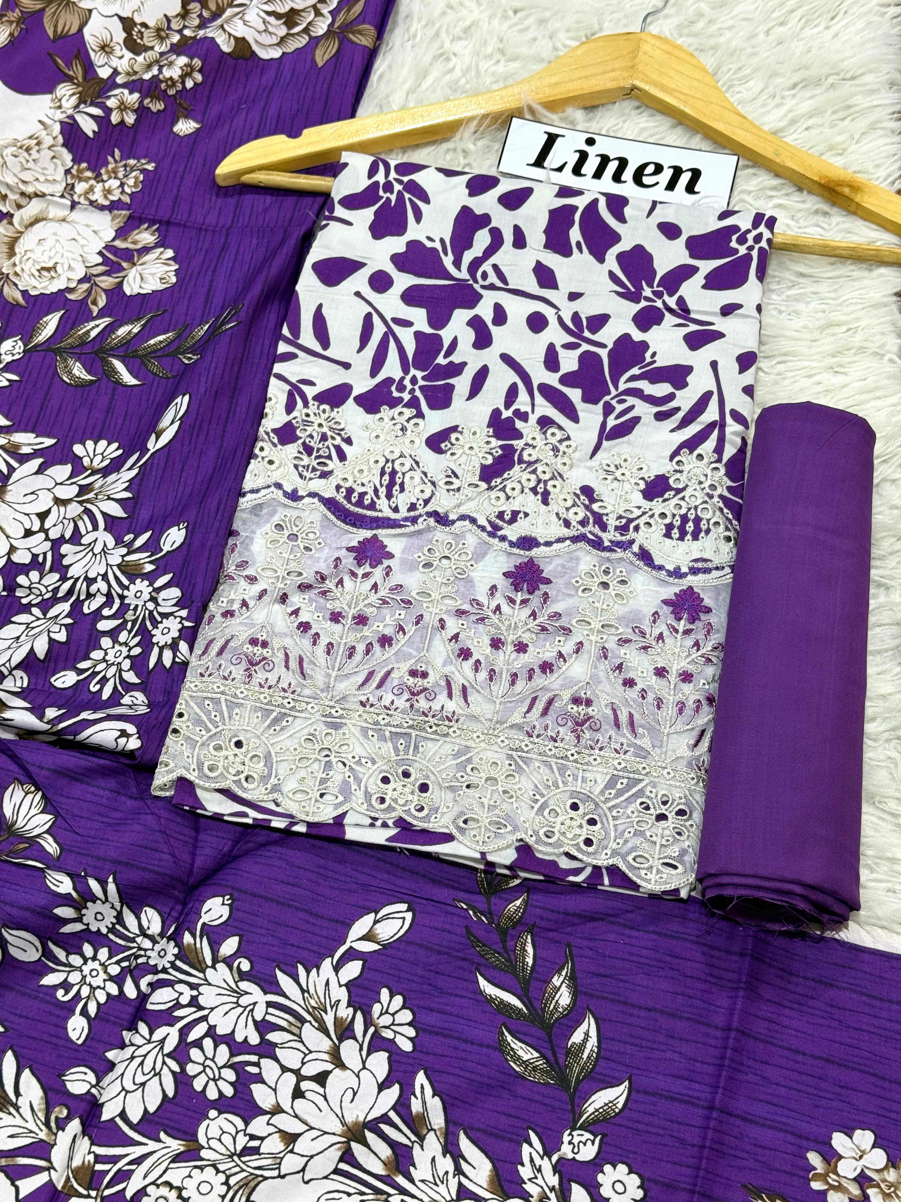 Linen Emb Daman Boring 3pc D-10